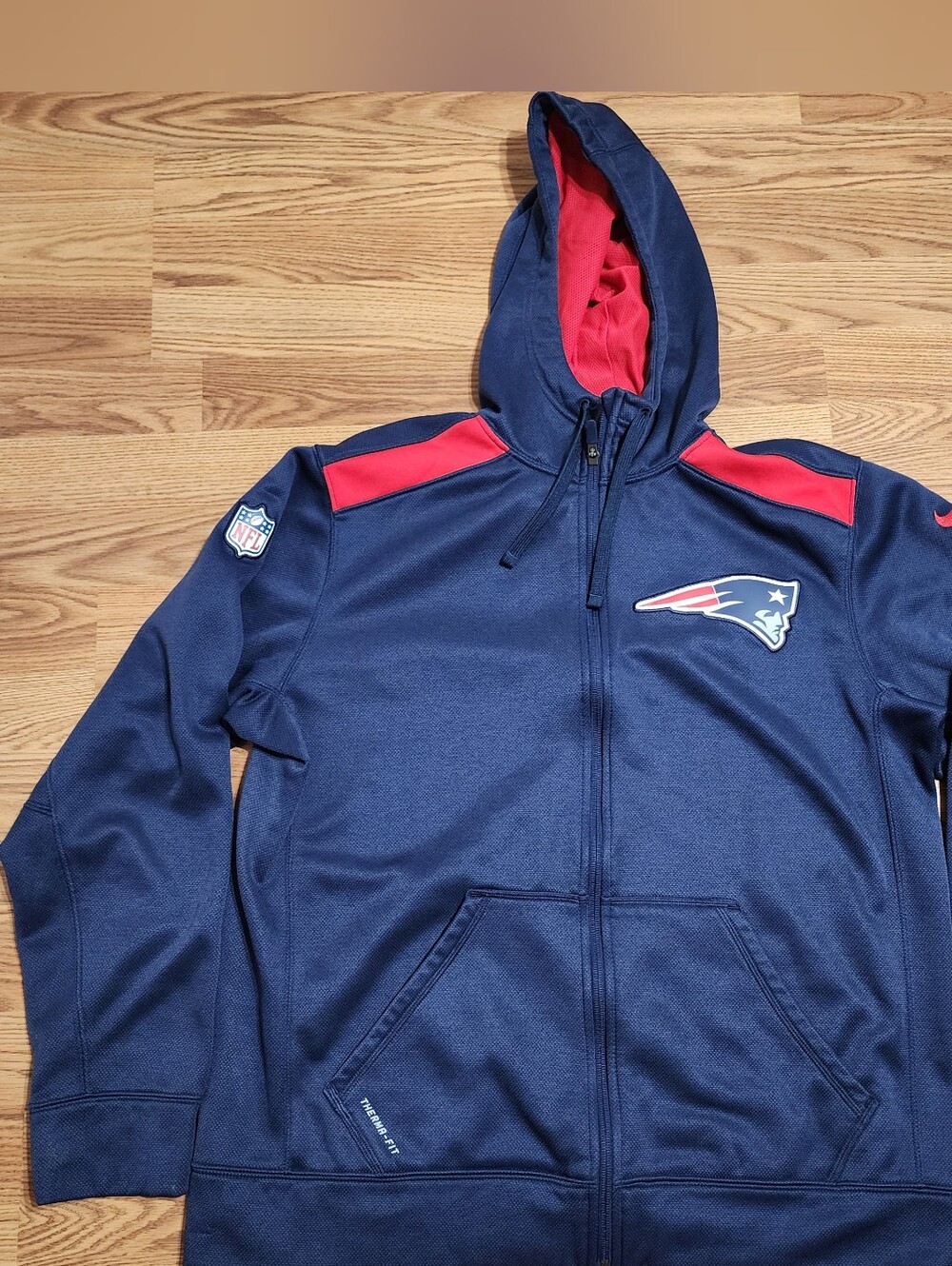 Nike New England Patriots NFL Therma-FIT Full Zip Hoodie Men's Large Navy Red